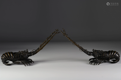 Pair of Japanese bronze lobsters Meiji period