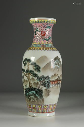 Porcelain vase, landscape decoration. Mid-twentieth