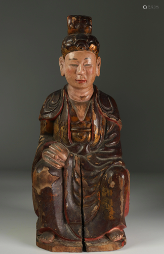 Polychrome wooden statuette, South China Vietnam, 19th