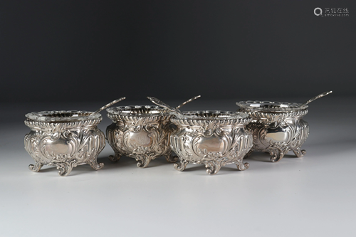 Series of four silver salt shakers, France late 19th.