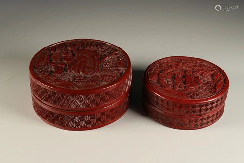 Two cinnabar lacquer boxes, China circa 1900.