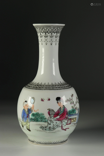 Porcelain vase, character decoration. Mid-20th century