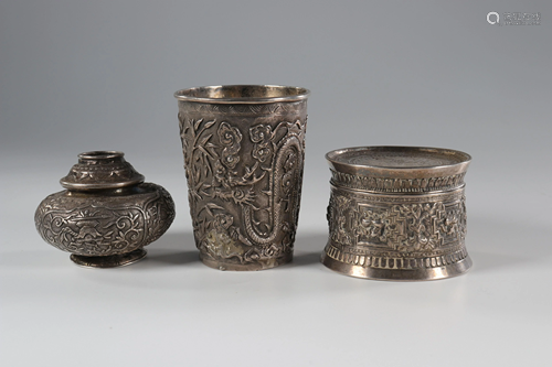 Lot of three Asian silverware, consisting of an opium