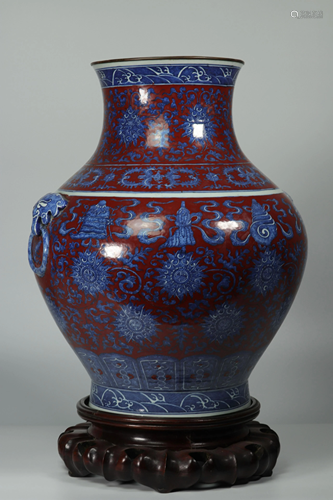 China - large Hu shape vase with red tin white blue