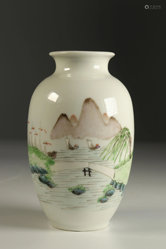 Famille rose porcelain vase, landscape decoration, very