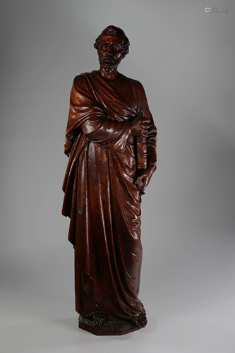 Large statue of Saint in carved oak 18th