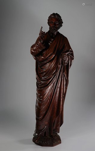 Large statue of Saint in carved oak 18th