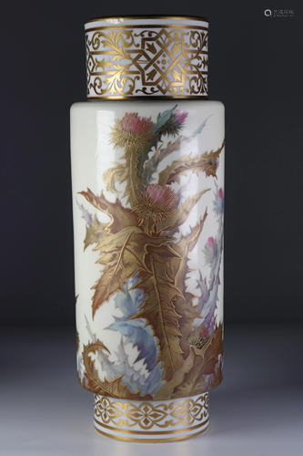 Art-Nouveau porcelain vase with thistle decoration.