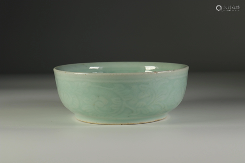 Monochrome celadon porcelain bowl mark at the base