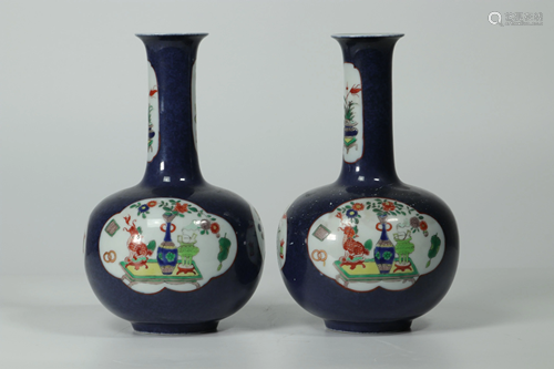 China pair of blue powder vases - famille verte - mark