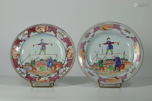 China - pair of famille rose porcelain plates with 18th