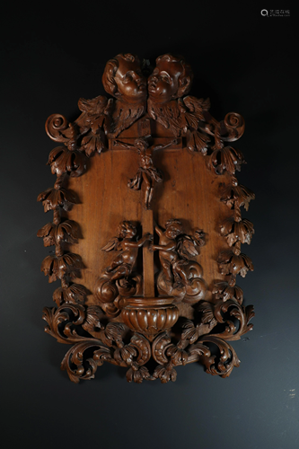 Stoup in carved wood, France or Switzerland late 19th