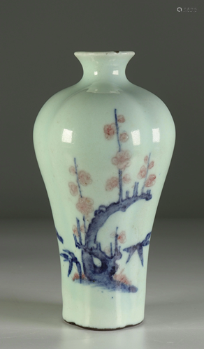 Celadon and iron red and blue porcelain vase. China