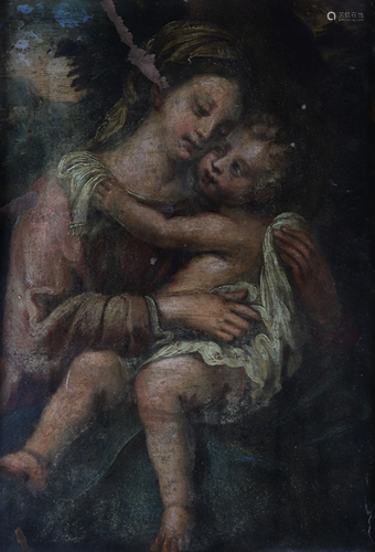 Oil on copper 17th Madonna and Child.