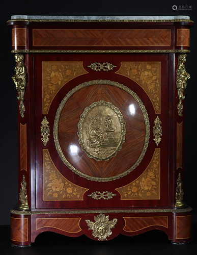 Louis XVI style cabinet inlaid and gilt bronze 20th