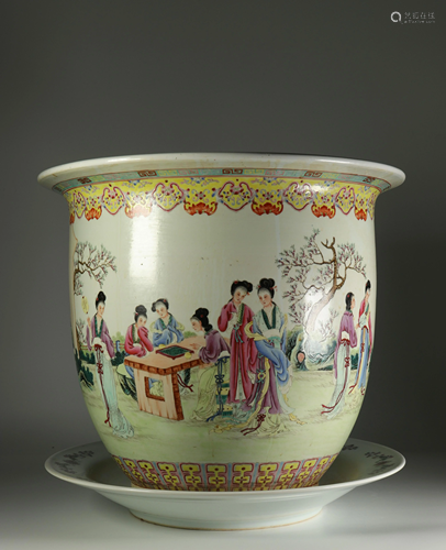 Important porcelain flowerpot decorated with