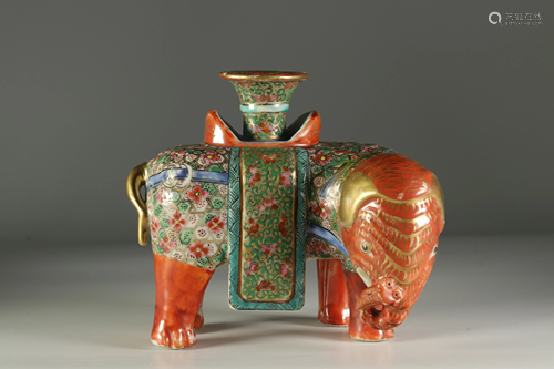 Canton porcelain elephant candlestick, 19th century