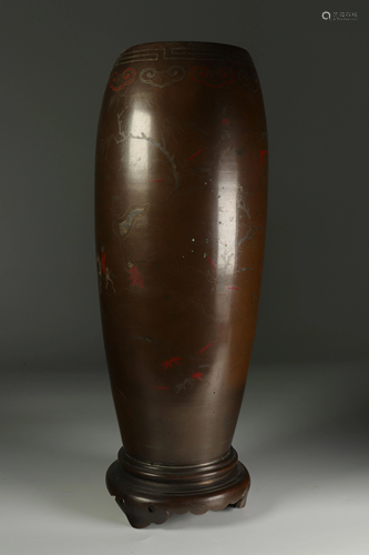 Bronze vase with silver inlays. South China Vietnam.