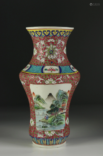 Porcelain wall vase with landscape decoration. China