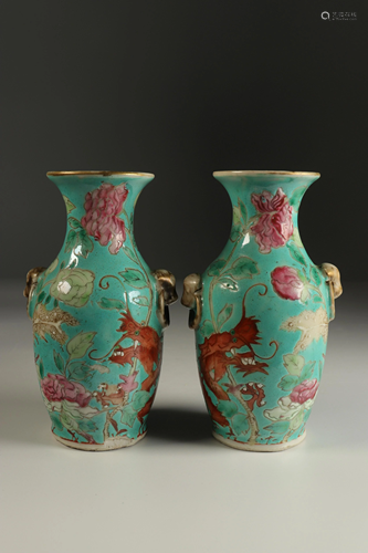 Pair of porcelain dragon vases with turquoise