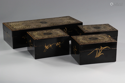 Painted wooden boxes (set of 4) Napoleon III period.