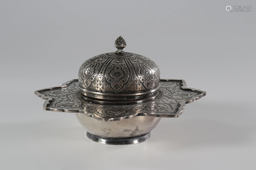 Christofle, arabic inkwell in silver metal, late 19th