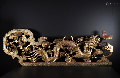 Old carved wooden double dragon sign, China or Vietnam