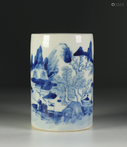 Paintbrush pot in blanc-bleu porcelain. 19th century