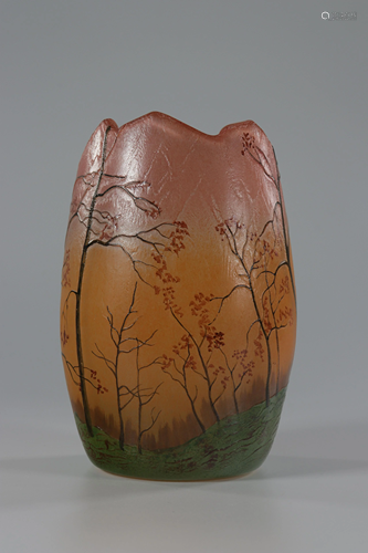 Legras vase cleared with acid and hot enameled, France