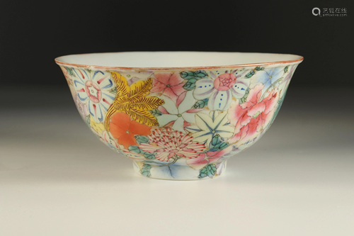 Porcelain bowl thousand flowers, Qianlong brands.