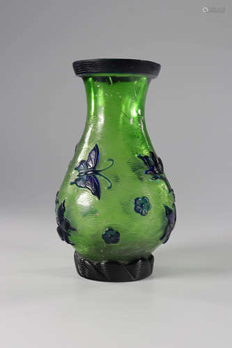 Pekin glass vase decorated with butterflies.