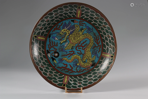 China cloisonne plate with dragon decoration