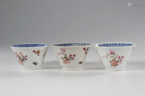 Lot of three famille rose china 18th century bowls.