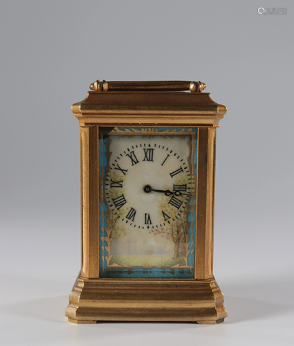 Miniature brass clock and porcelain plate