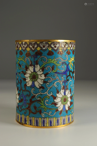 Cloisonne bronze brush holder. 19th century China.