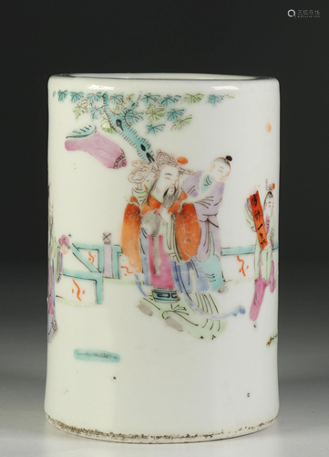 Porcelain brush holder, character decor. 19th century