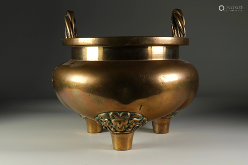 Bronze tripod perfume burner, marks of Emperor Zhengde