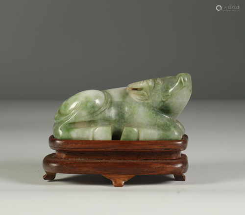 Jade buffalo and its base. China around 1900.