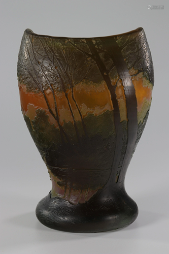 Legras vase cleared with acid and hot enameled, France