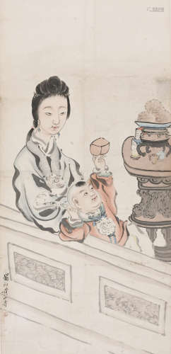 黄山寿(1855-1919)   教子图