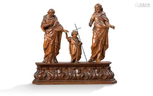 SAINTE FAMILLE en buis sculpté en ronde bosse. Sur…