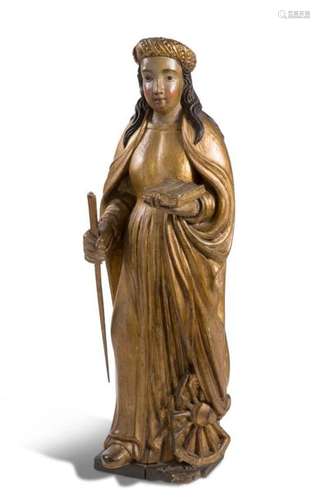 SAINTE CATHERINE D’ALEXANDRIE en bois sculpté, pol…