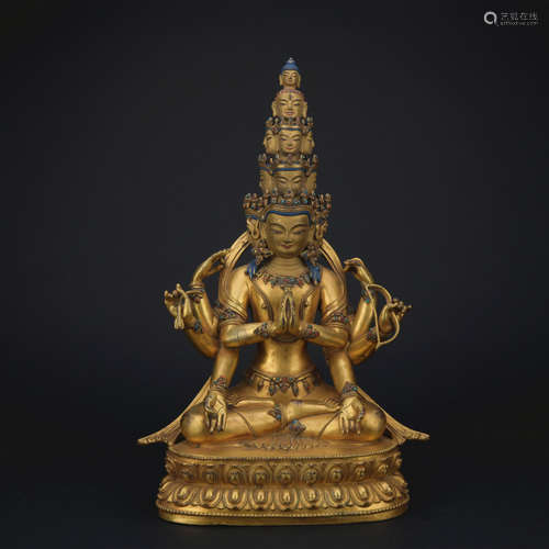 A gilt-bronze figure of Eleven sides Guanyin