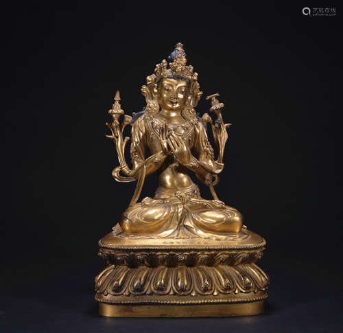 A gilt-bronze figure of Bhodisattva