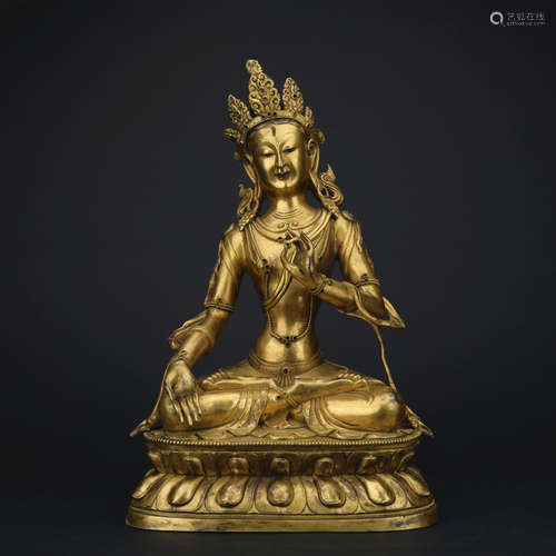 A gilt-bronze figure of Bhodisattva