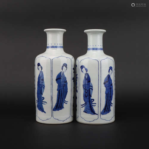 A pair of blue and white 'figure' vase