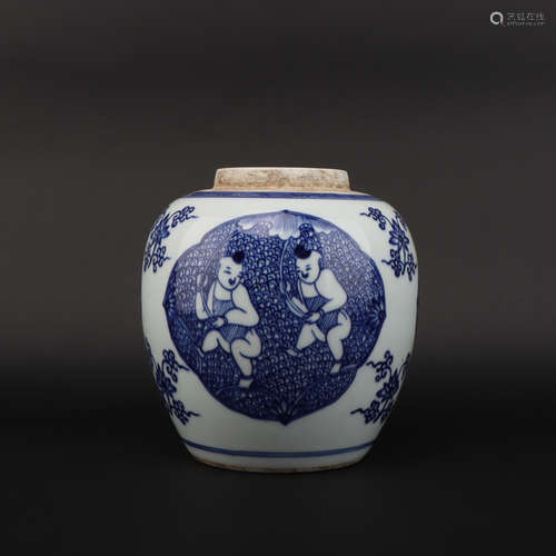 A blue and white 'figure' jar