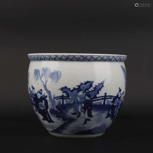 A blue and white 'figure' jar