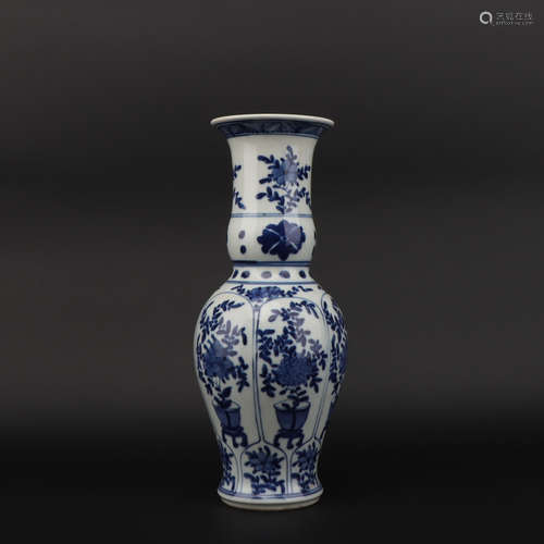 A blue and white 'flowers' vase