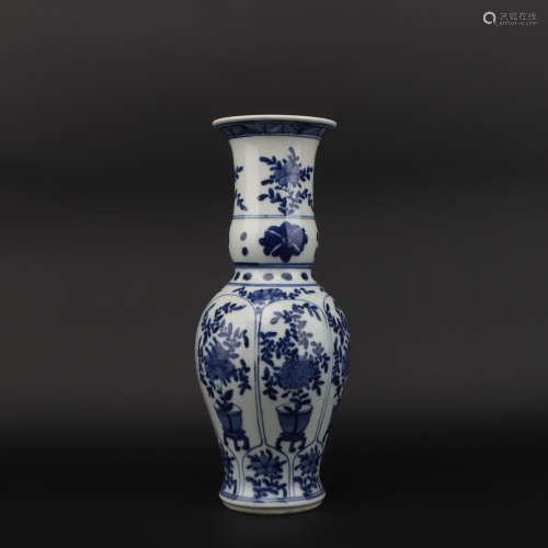 A blue and white 'flowers' vase